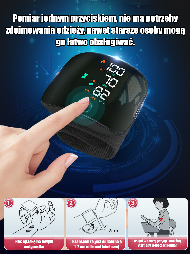 W pełni automatyczny ciśnieniomierz nadgarstkowy, wysoka dokładność transmisji głosu, duży ekran, ładowalny dla seniorów