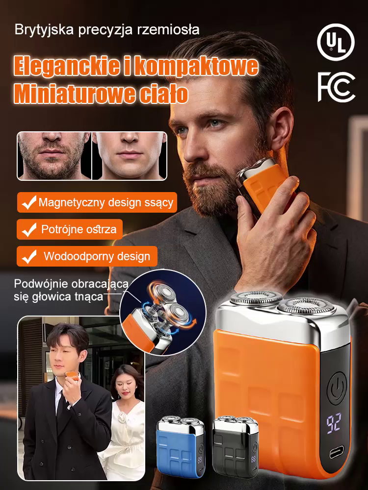 🪒Przenośna golarka elektryczna z dwiema głowicami🧔🏻‍♂️ Ruchome głowice dopasowują się do kształtu twarzy, zapewniając szybkie i dokładne golenie bez wyrywania włosków