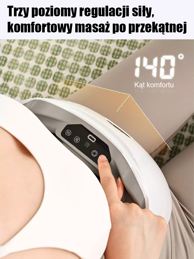 💆‍♀️🌀 Masażer brzucha z wibracjami o wysokiej częstotliwości｜🤲 Dwukierunkowe ugniatanie + 🌀 Wibracje o wysokiej częstotliwości · 🎚️ 3 poziomy intensywności · 📐 Kąt nachylenia 140° · ✨ Pomaga w modelowaniu