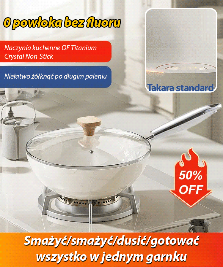 🍳Patelnia ceramiczna Takara Titanium Crystal z powłoką nieprzywierającą, bezfreonowa｜Certyfikat UE, 50-letnia trwałość, kompatybilna z metalowymi szpatułkami✨