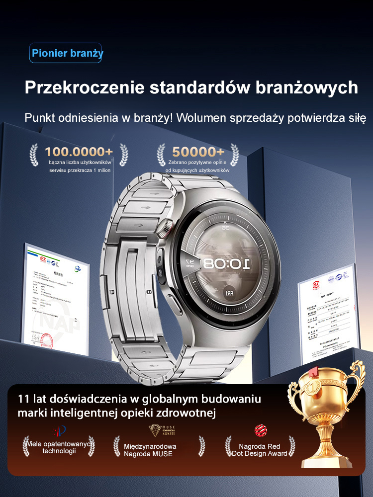 ⌚️Inteligentny zegarek z ekranem dotykowym, całodobowy monitoring zdrowia, do 10 dni pracy na baterii
