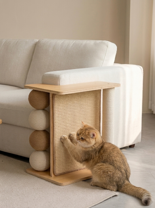 Solid Wood Cat Scratcher Wall Mounted Cat Scratching Post, Space-Saving Sofa Protector for Cats