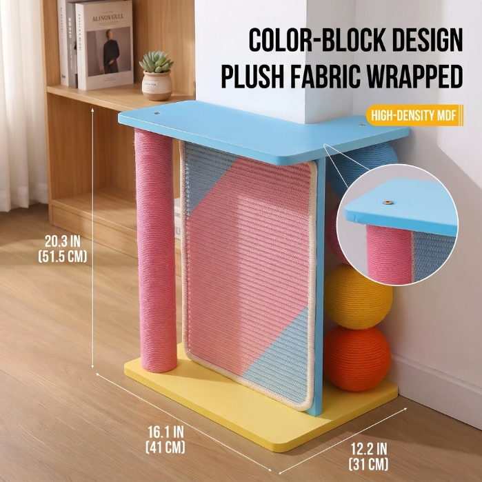 Solid Wood Cat Scratcher Wall Mounted Cat Scratching Post, Space-Saving Sofa Protector for Cats