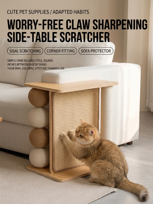Solid Wood Cat Scratcher Wall Mounted Cat Scratching Post, Space-Saving Sofa Protector for Cats
