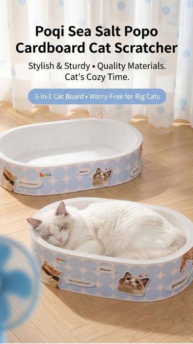 Large White Corrugated Cardboard Cat Scratcher Bed | Durable Cat Scratch Pad & Cozy Cat Lounge