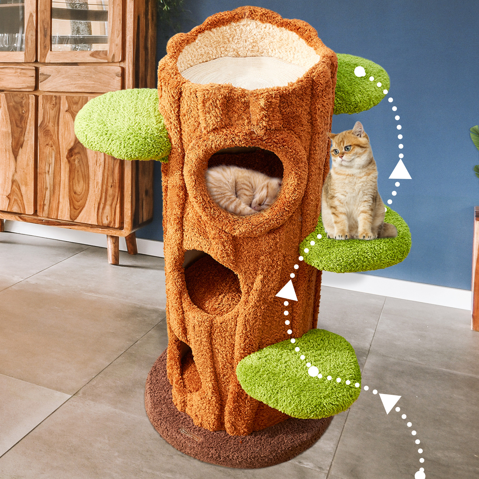 48.8'' H Solid Wood Modern Cat Tree Tower Condo