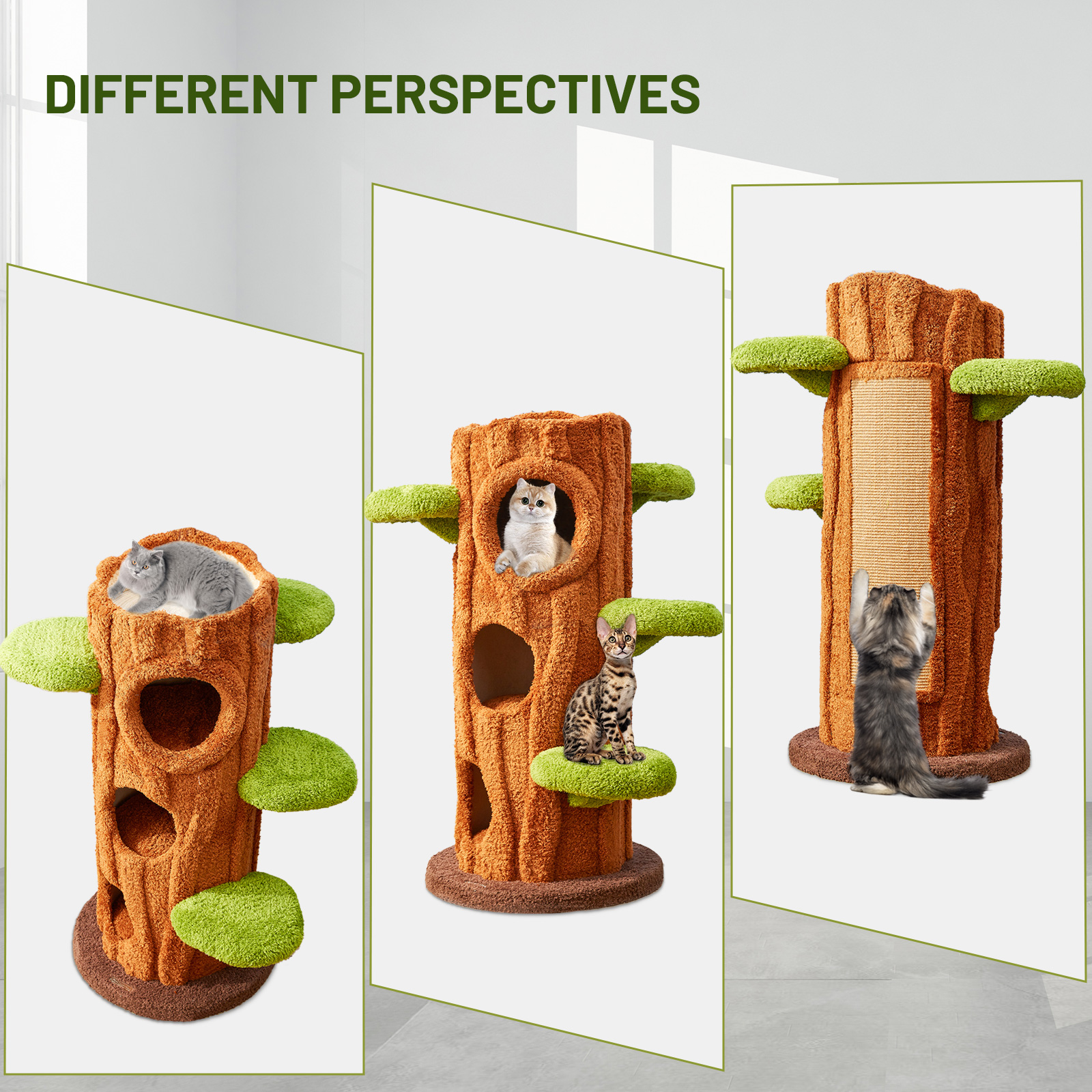 48.8'' H Solid Wood Modern Cat Tree Tower Condo