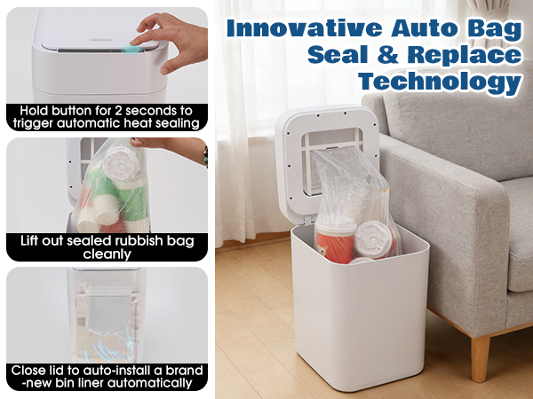 Self-Sealing & Self-Changing Automatic Trash Can, 5.3 Gallon (20L) Smart Trash Can Motion Sensor, Touchless Garbage Can with Lid for Kitchen, Bathroom, Bedroom, Office, Odor-Sealing Design