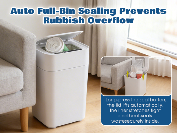 Self-Sealing & Self-Changing Automatic Trash Can, 5.3 Gallon (20L) Smart Trash Can Motion Sensor, Touchless Garbage Can with Lid for Kitchen, Bathroom, Bedroom, Office, Odor-Sealing Design
