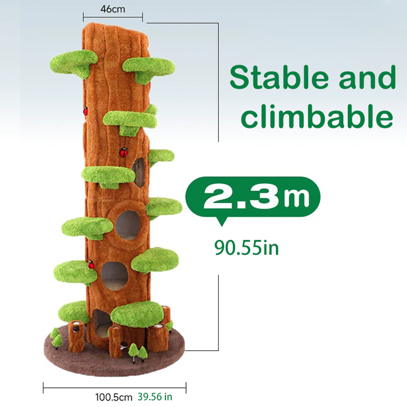 91" Solid Wood Large Cat Tree Tower Condo