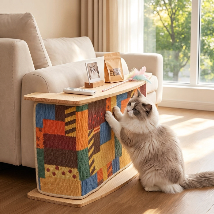 L-Shaped Wooden Cat Scratcher for Sofa Corners