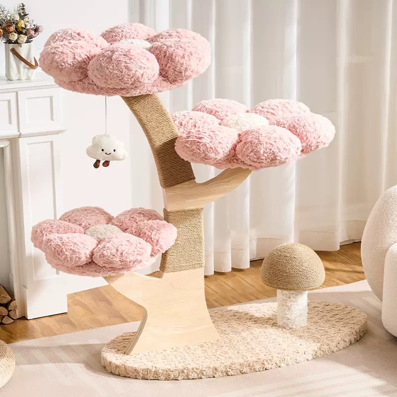 Cloud Flower Cat Tree with Mushroom Scratching Post & Cozy Hideaway