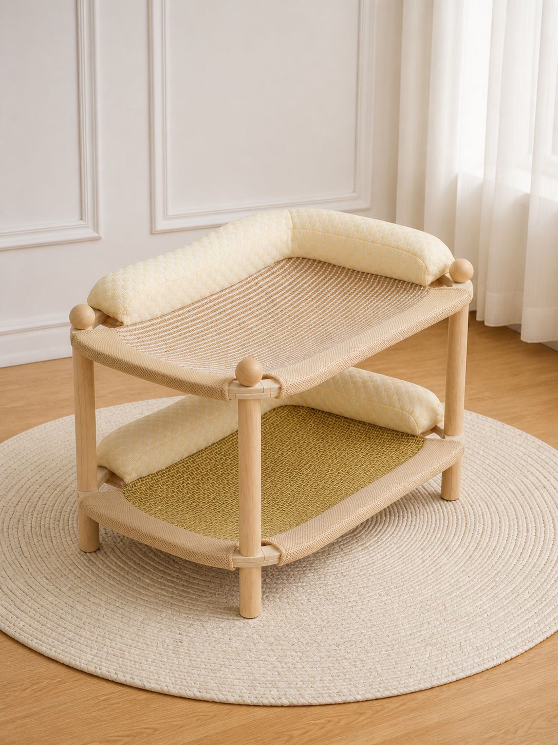 Two-Tier Wooden Cat Bed & Scratcher