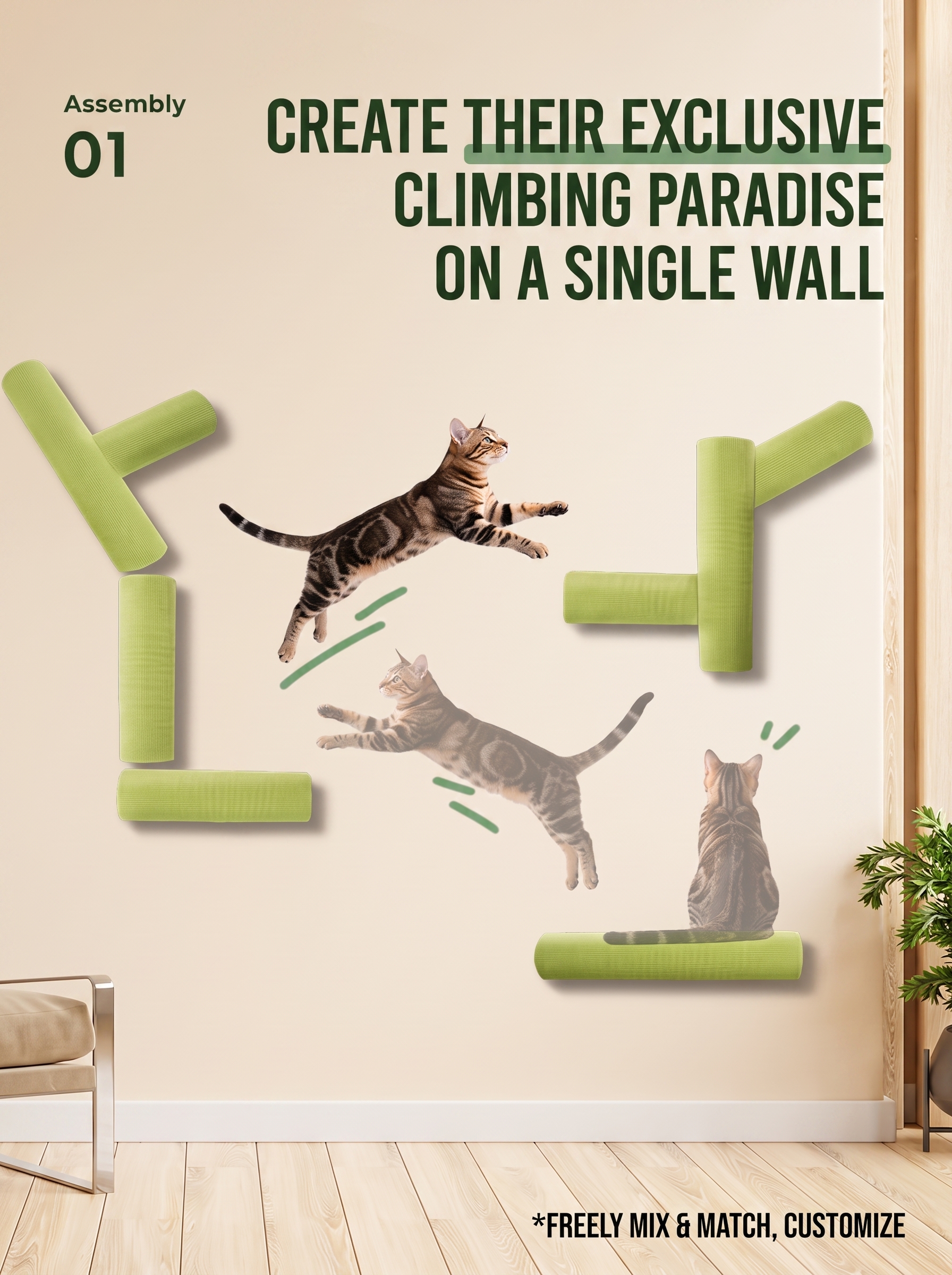 Self-Adhesive Wall-Mounted Cat Scratcher & Climbing Post