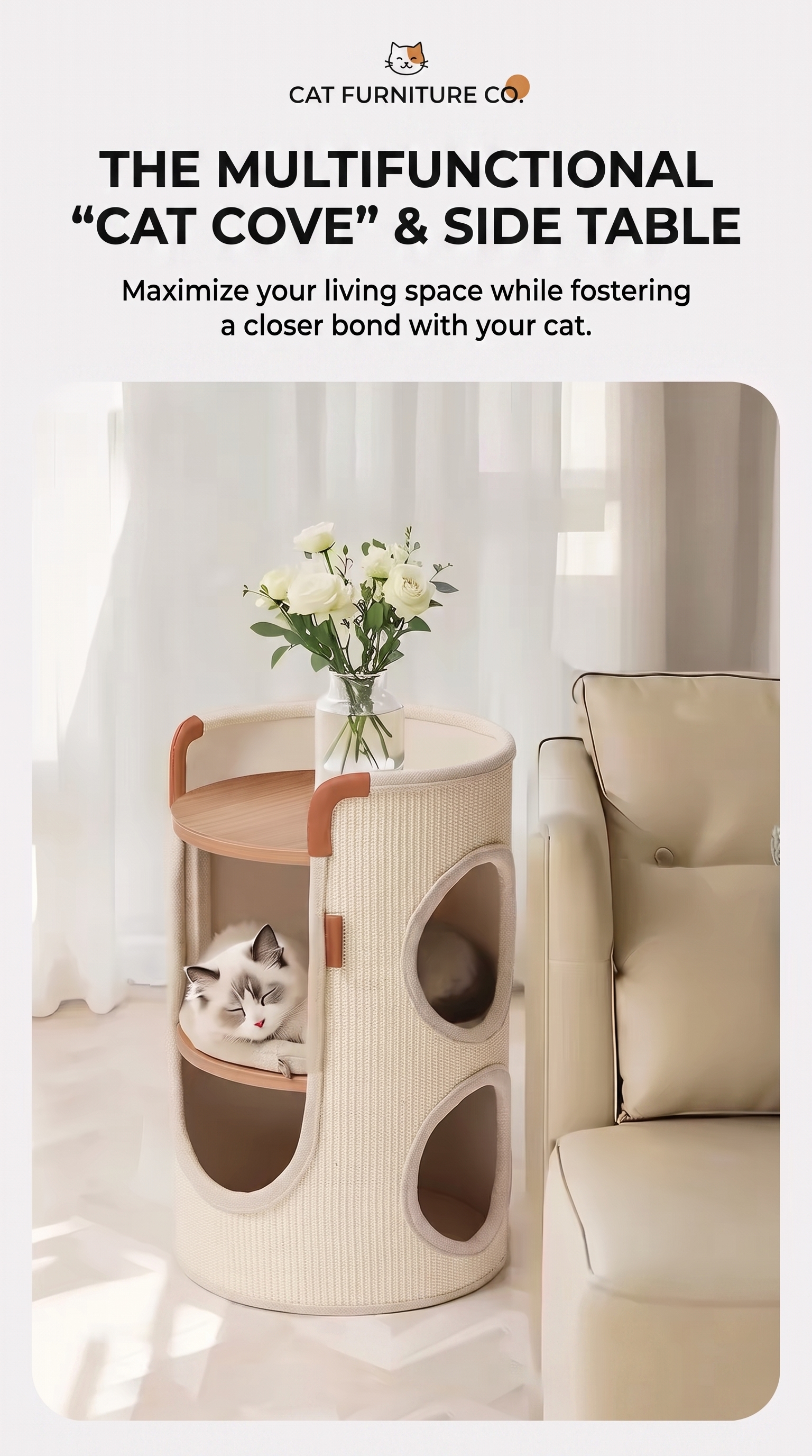 Space-Saving 2-Tier Sisal Cat Tree & Scratcher