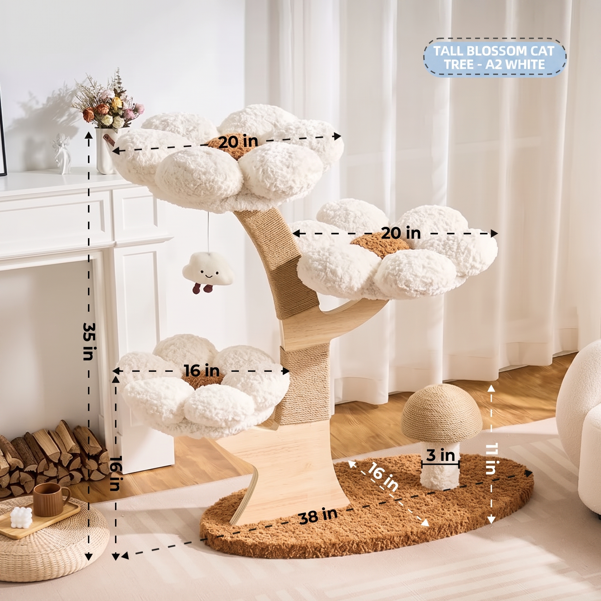 Cloud Flower Cat Tree with Mushroom Scratching Post & Cozy Hideaway