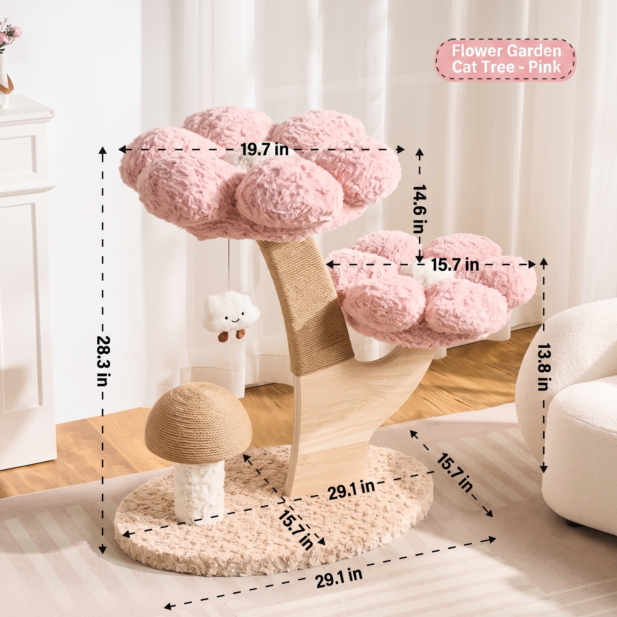 Cloud Flower Cat Tree with Mushroom Scratching Post & Cozy Hideaway