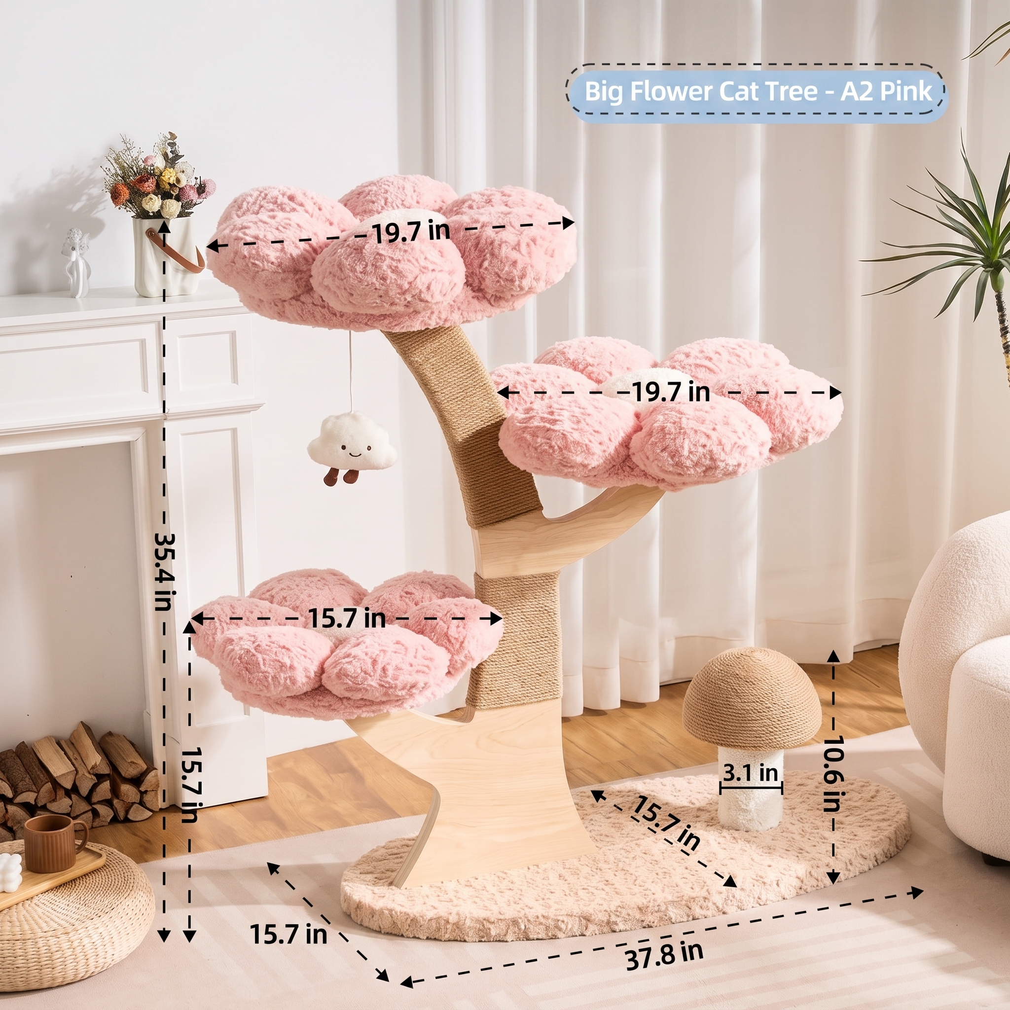 Cloud Flower Cat Tree with Mushroom Scratching Post & Cozy Hideaway