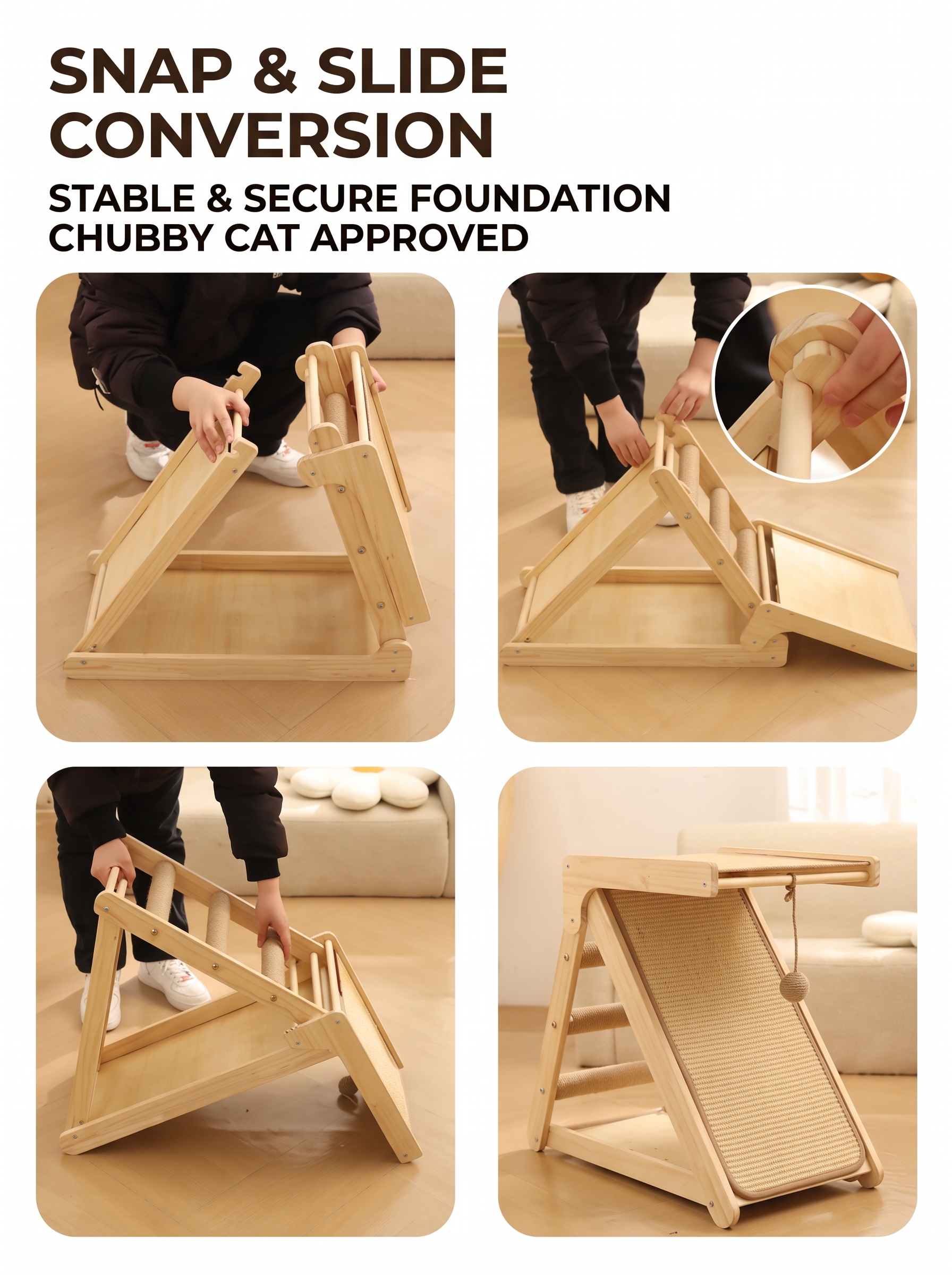 Foldable Wooden Cat Climbing & Scratching Tree – No Assembly Required