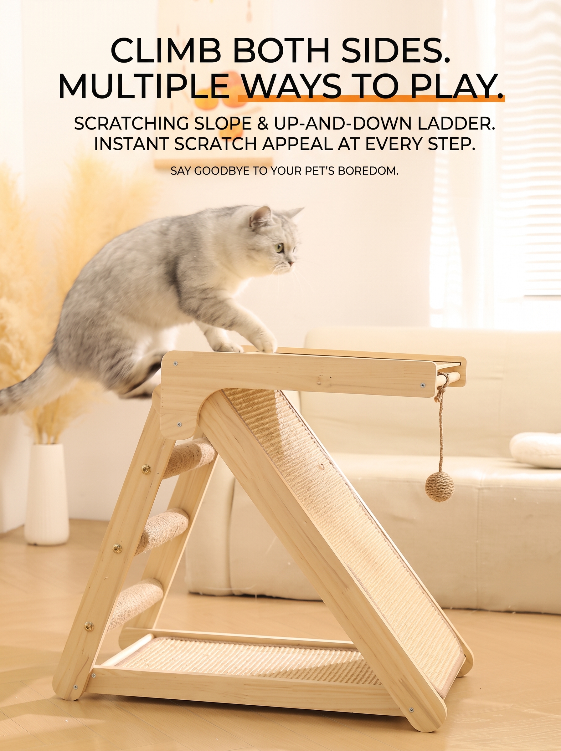 Foldable Wooden Cat Climbing & Scratching Tree – No Assembly Required