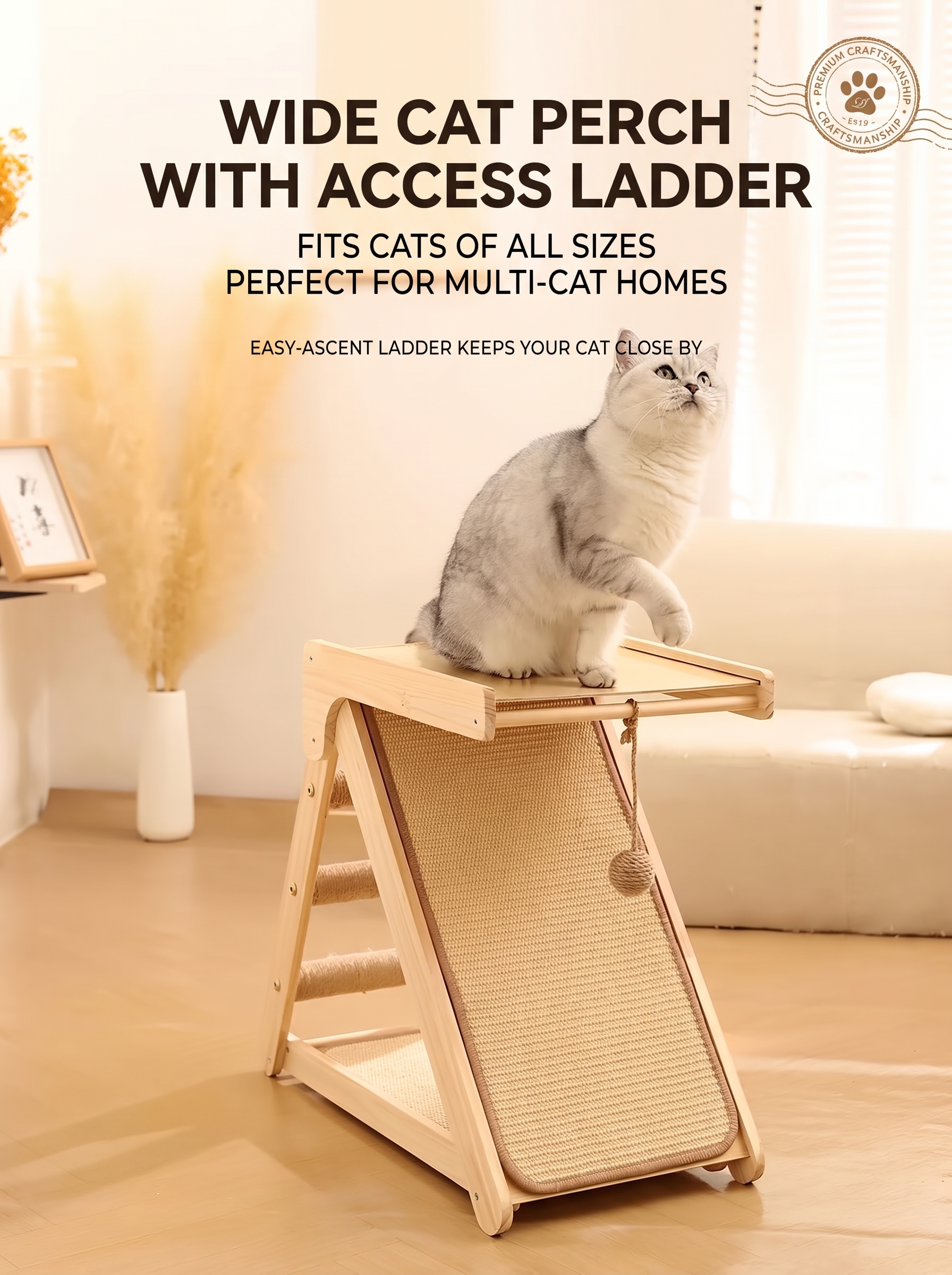 Foldable Wooden Cat Climbing & Scratching Tree – No Assembly Required