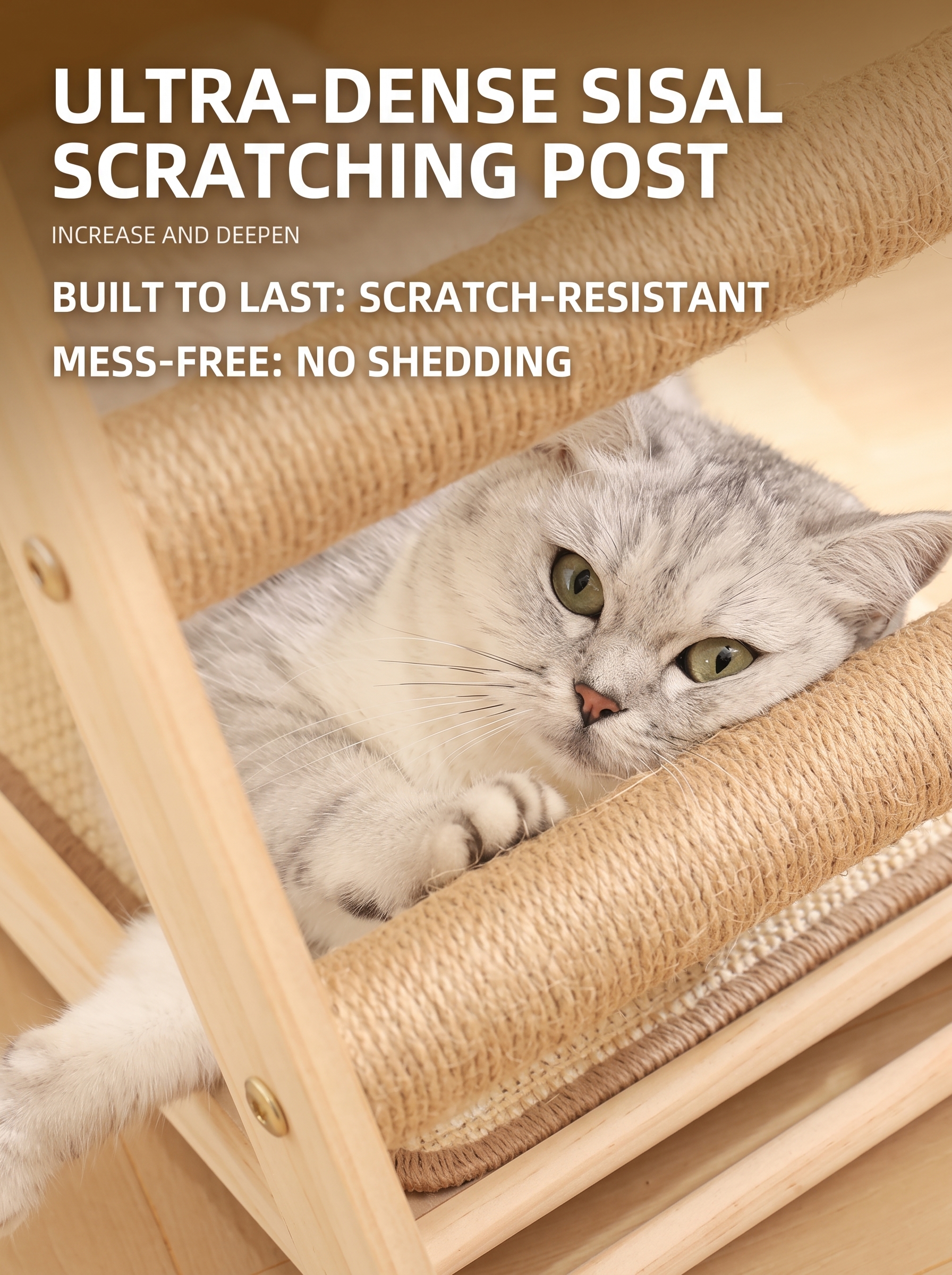 Foldable Wooden Cat Climbing & Scratching Tree – No Assembly Required