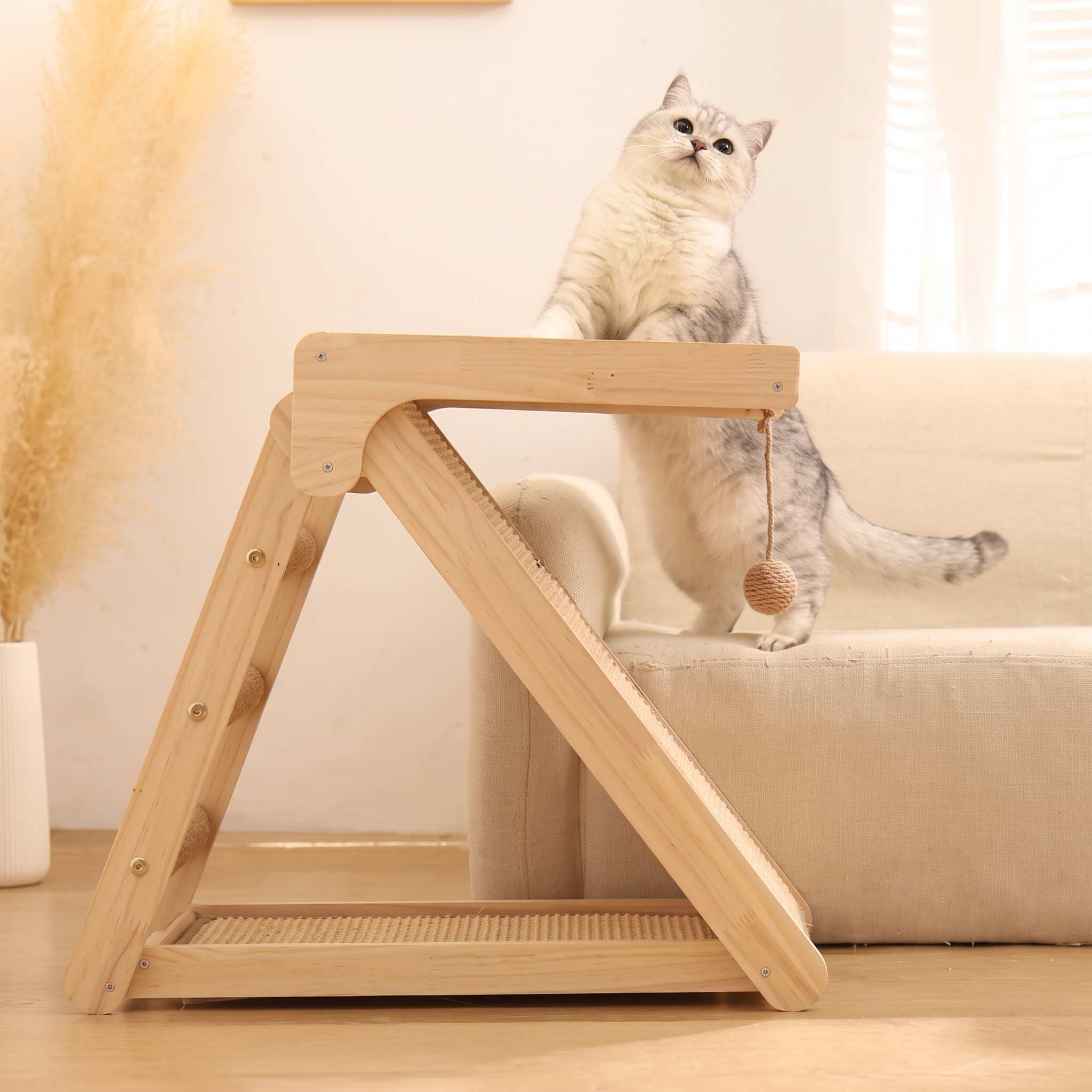 Foldable Wooden Cat Climbing & Scratching Tree – No Assembly Required