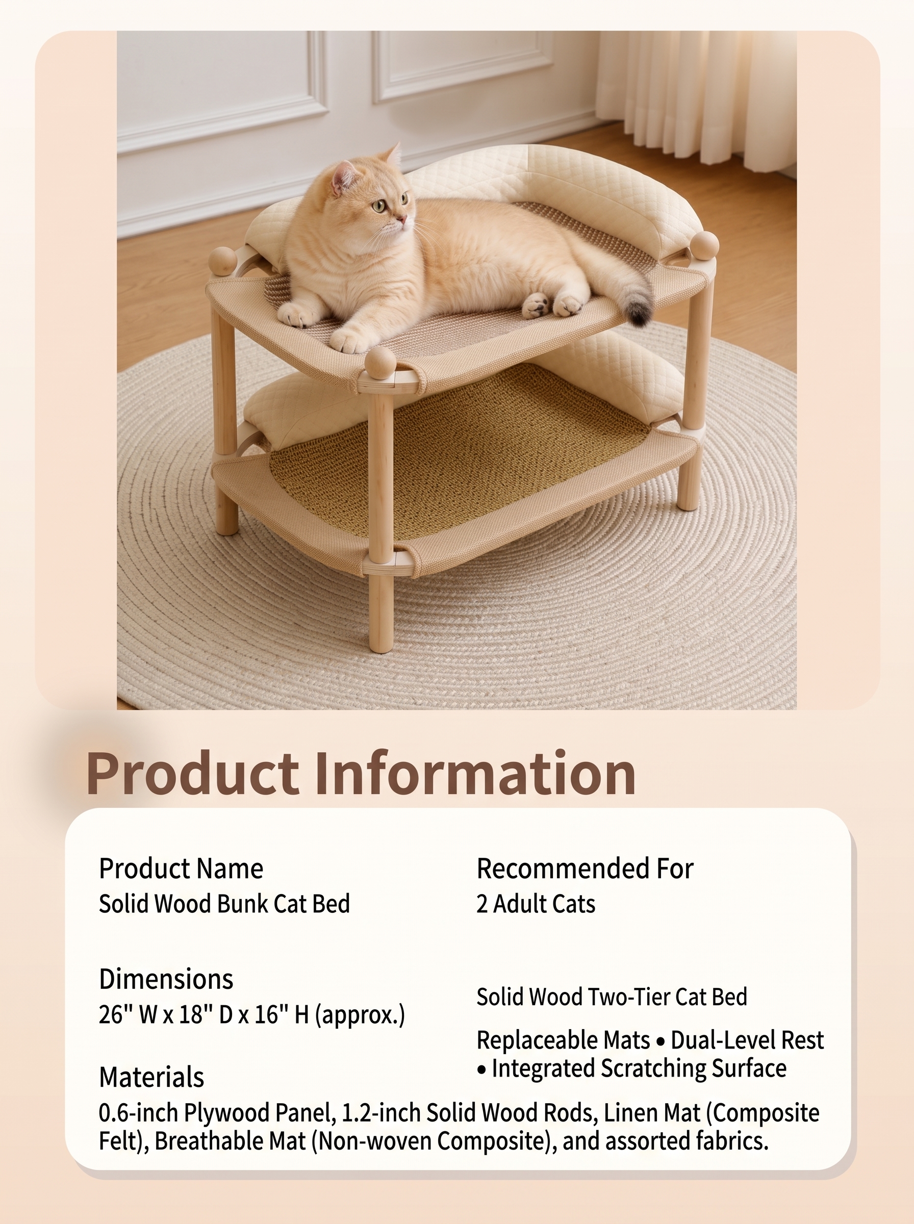 Two-Tier Wooden Cat Bed & Scratcher