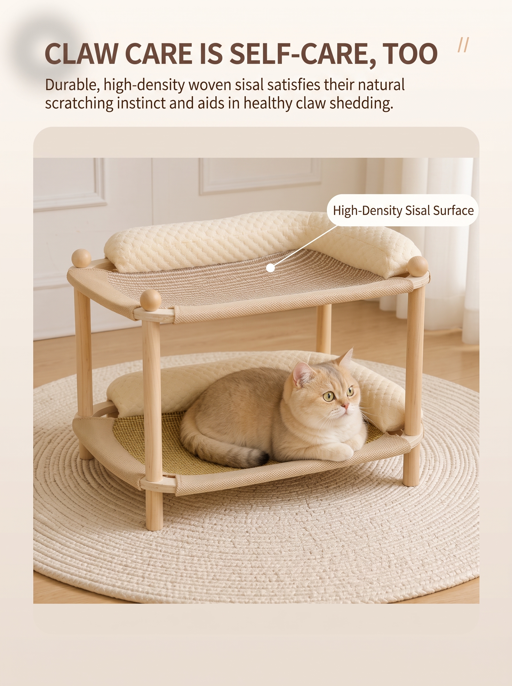 Two-Tier Wooden Cat Bed & Scratcher