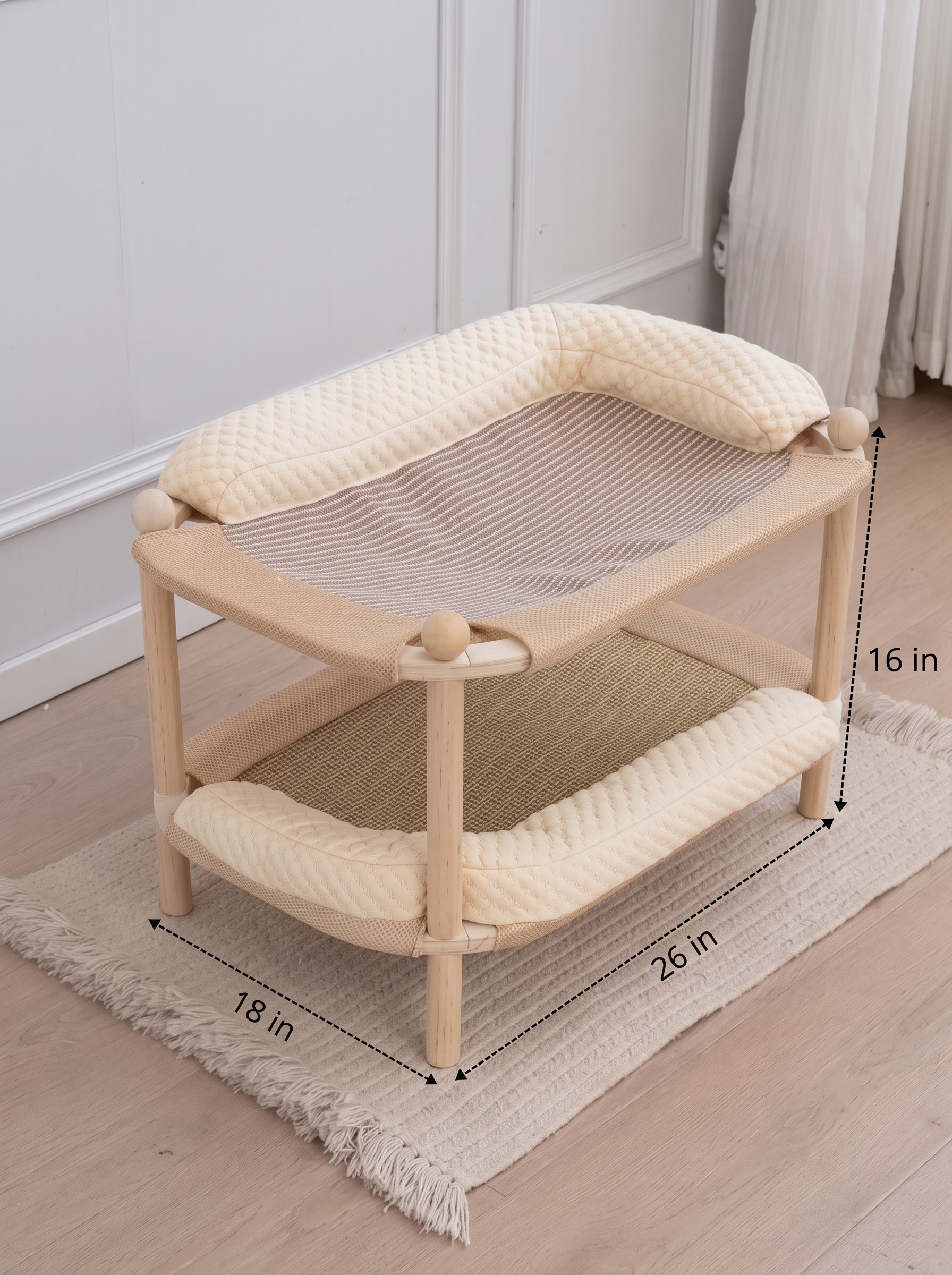 Two-Tier Wooden Cat Bed & Scratcher