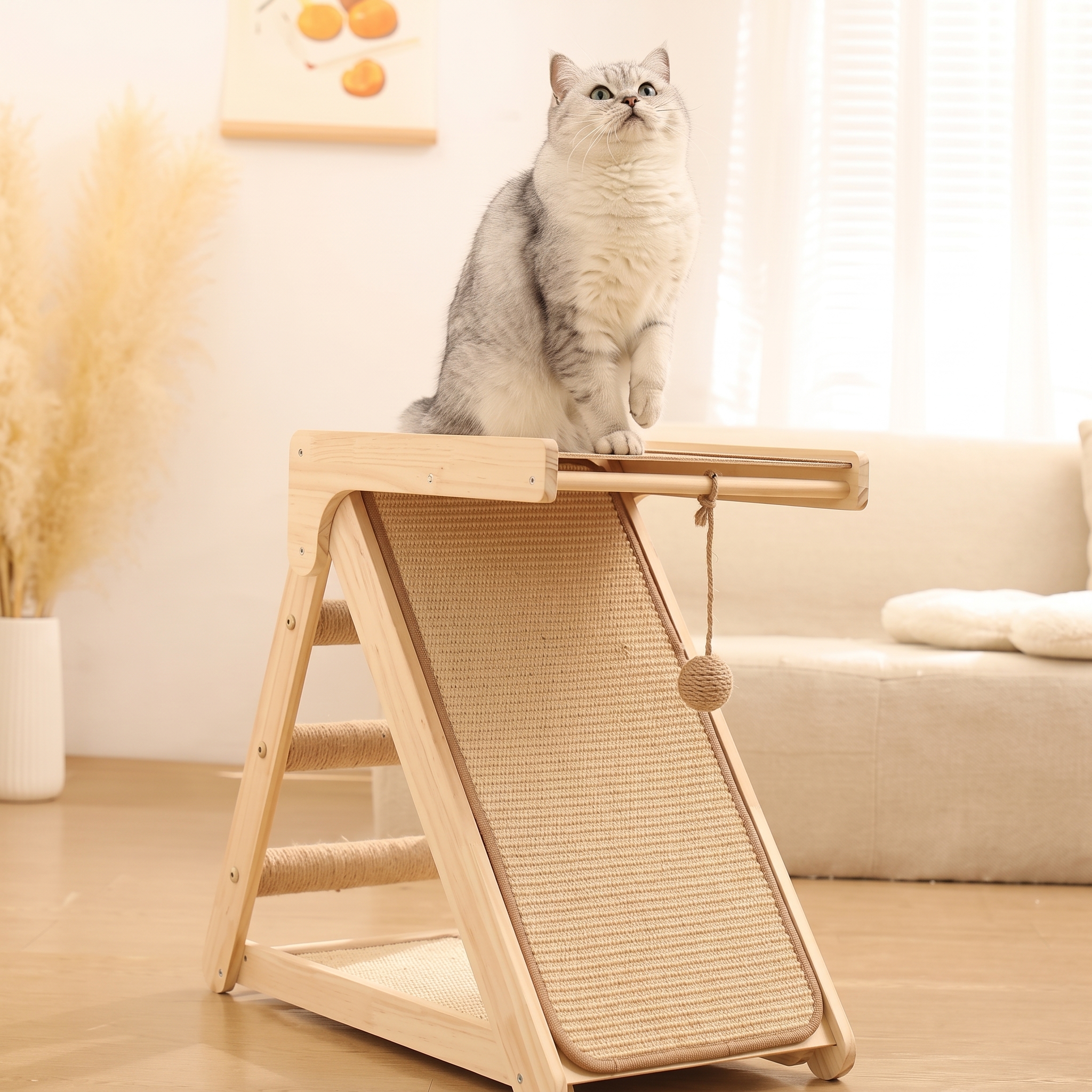 Foldable Wooden Cat Climbing & Scratching Tree – No Assembly Required