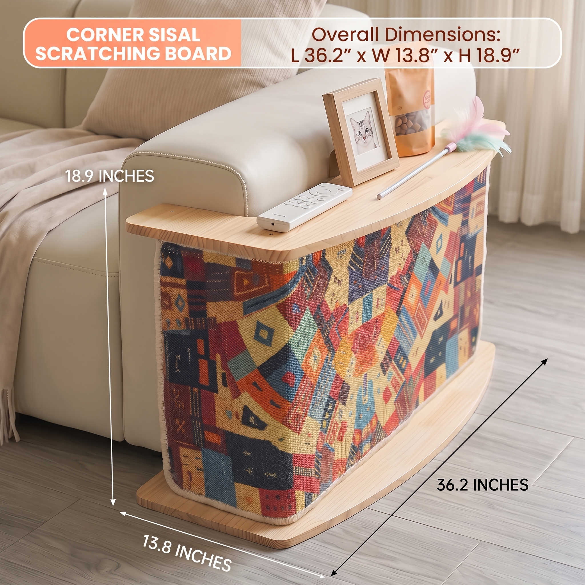 L-Shaped Wooden Cat Scratcher for Sofa Corners
