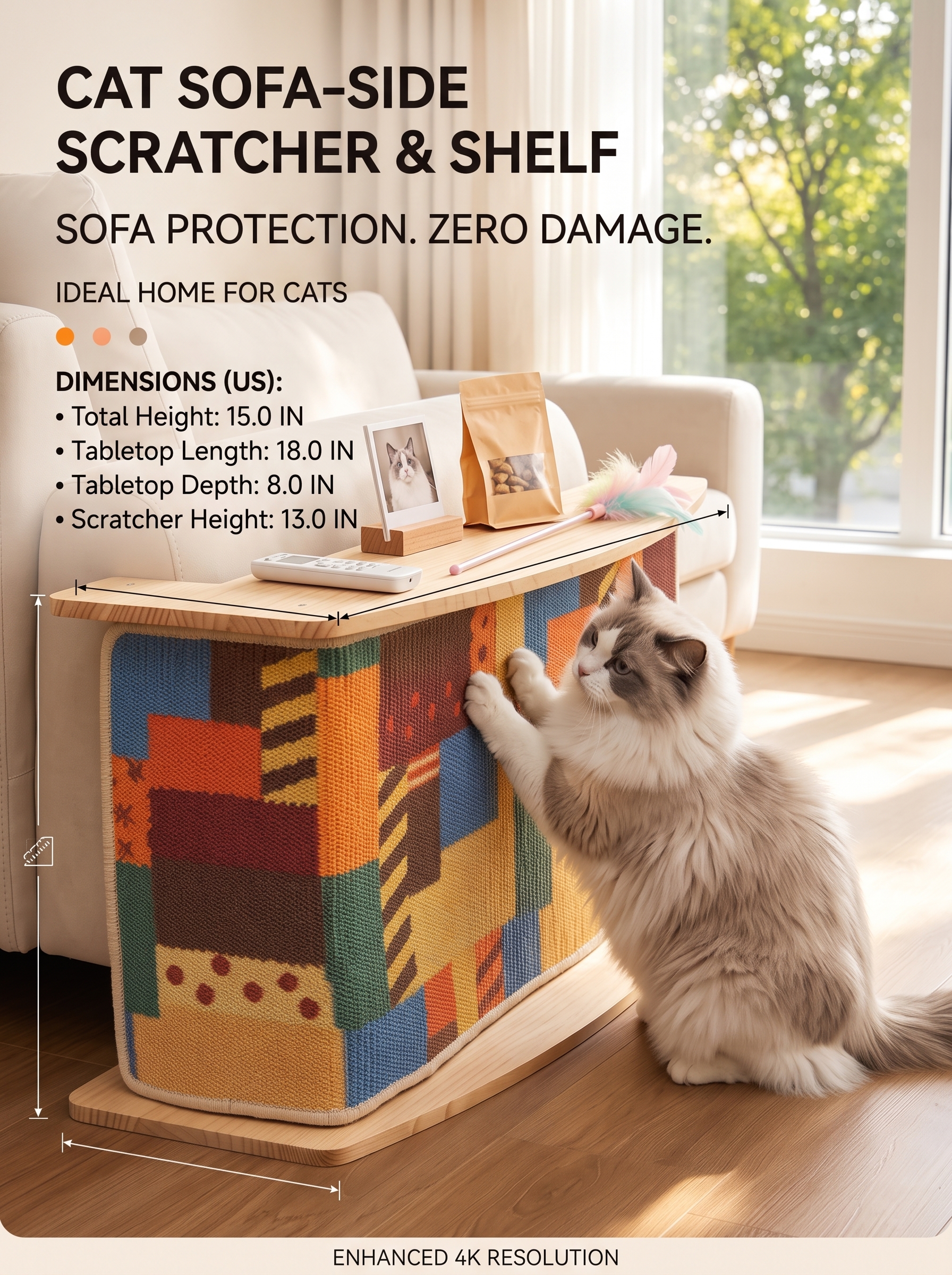 L-Shaped Wooden Cat Scratcher for Sofa Corners