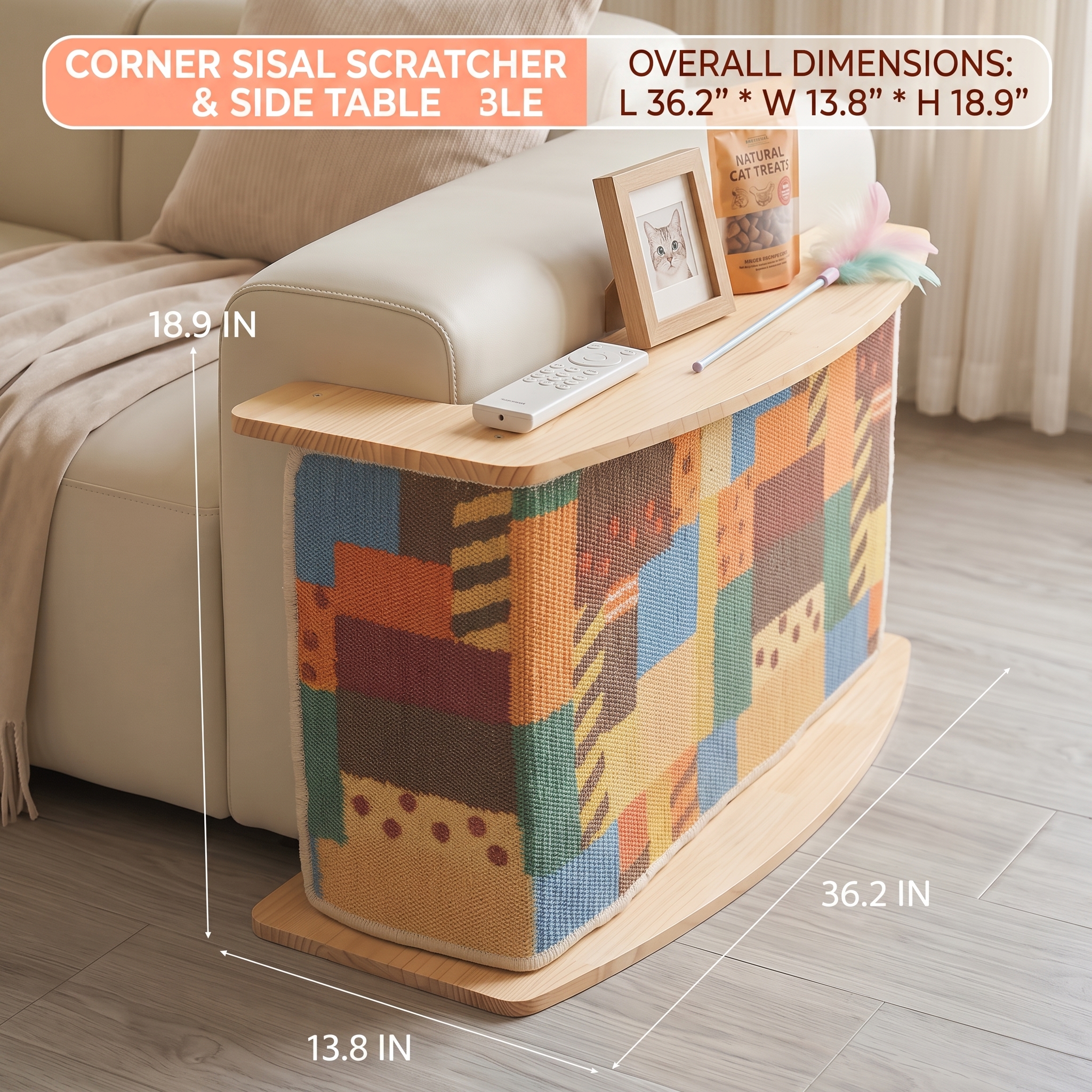 L-Shaped Wooden Cat Scratcher for Sofa Corners