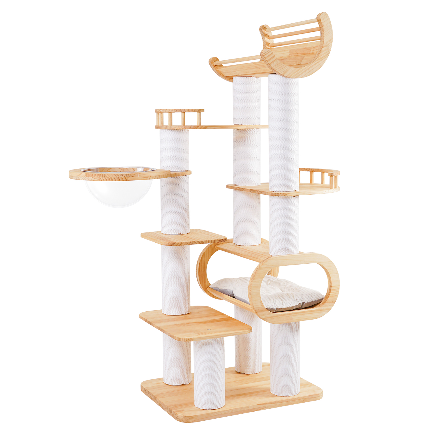 74" Pine Solid Wood Cat Tree