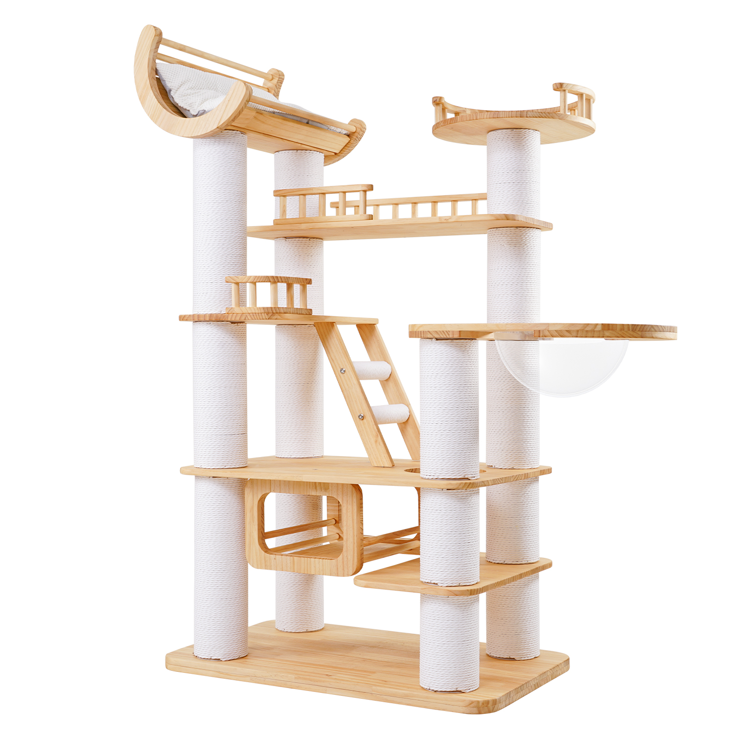 70.87"Deluxe Pine Solid Wood Cat Tree