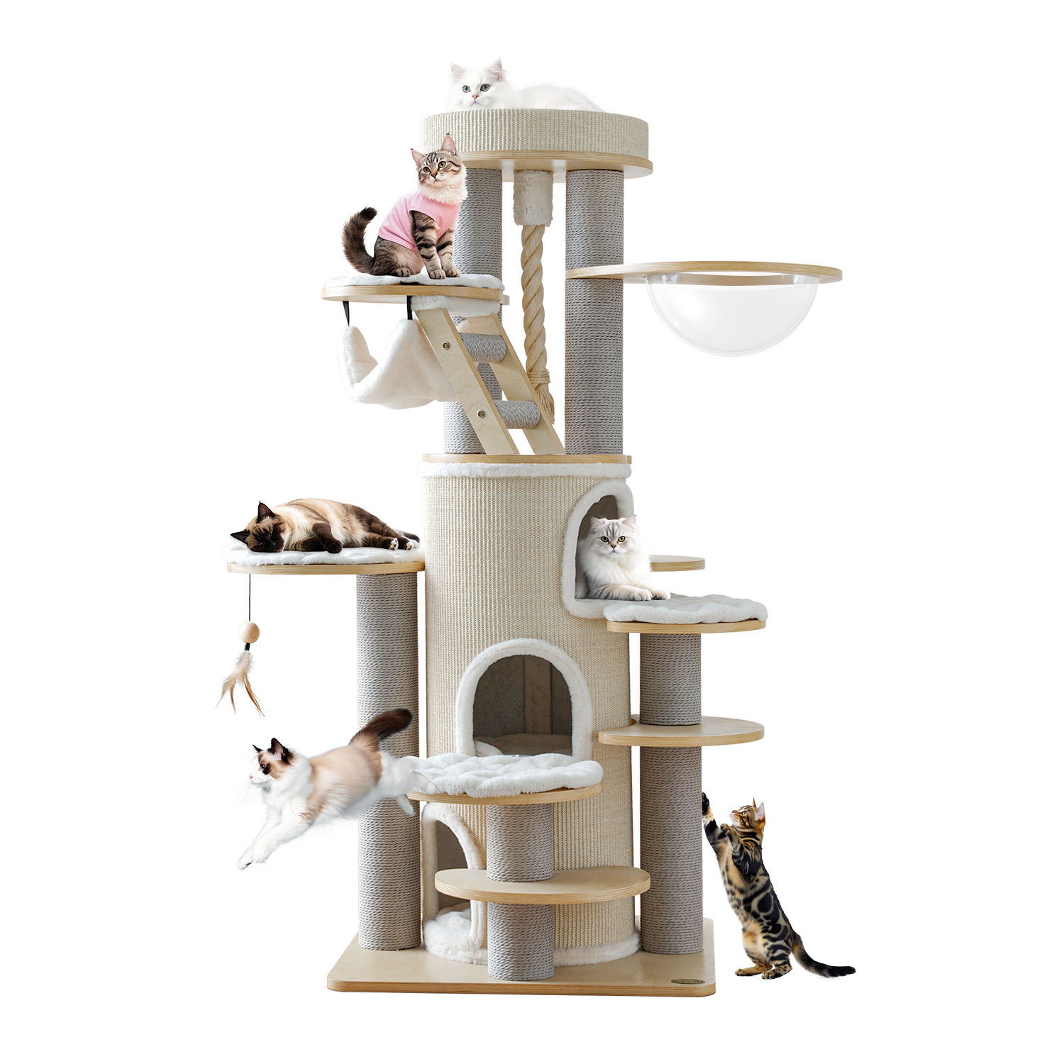 63'' H Large Solid Wood Cat Tree