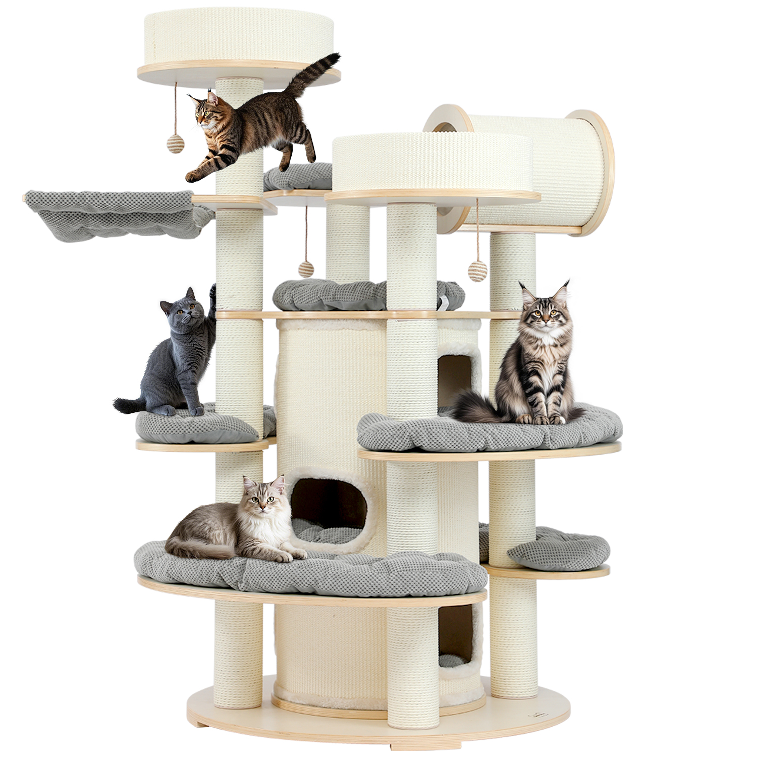 66"Solid wood large cat tower