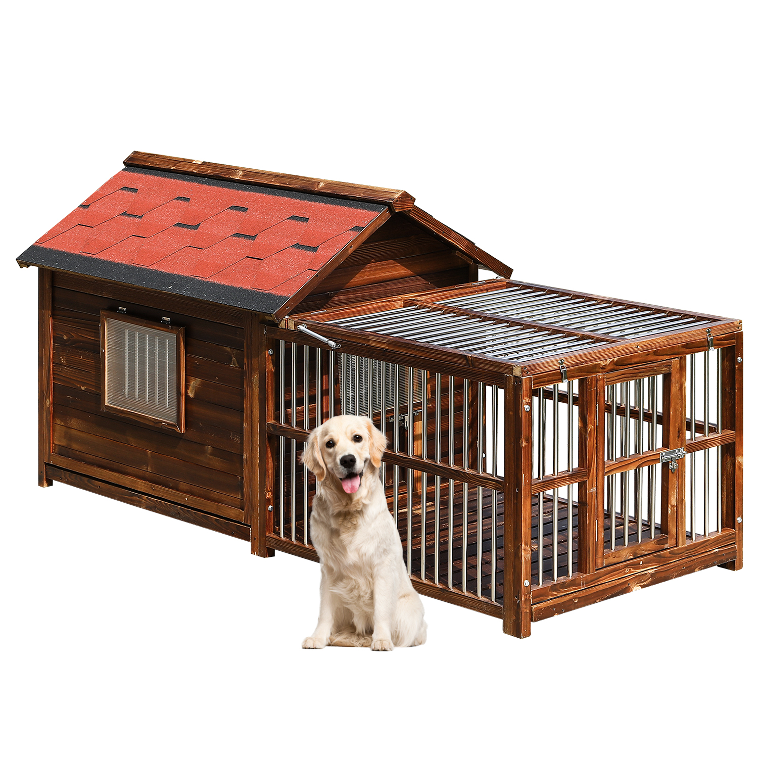 Luxury Solid Wooden Dog House with Fence