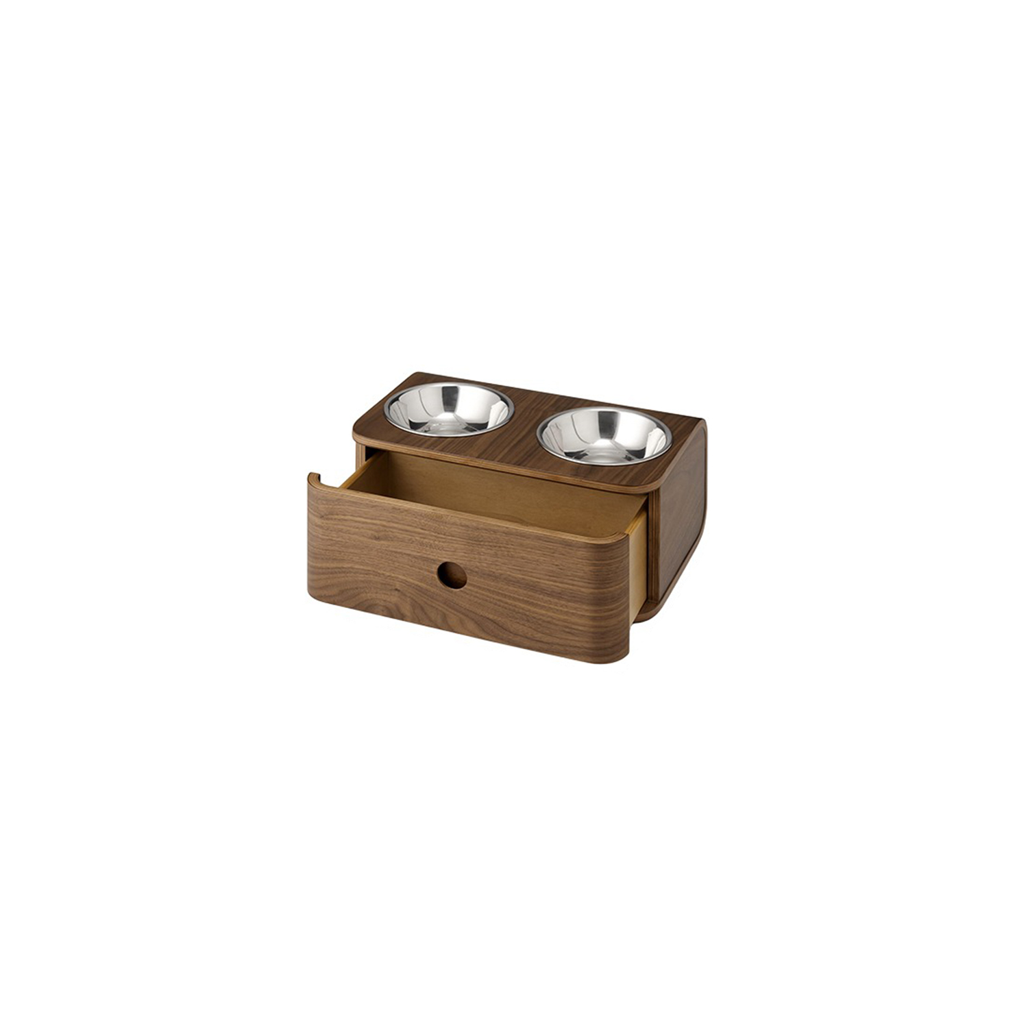 Black Walnut Pet Bowl with Drawer