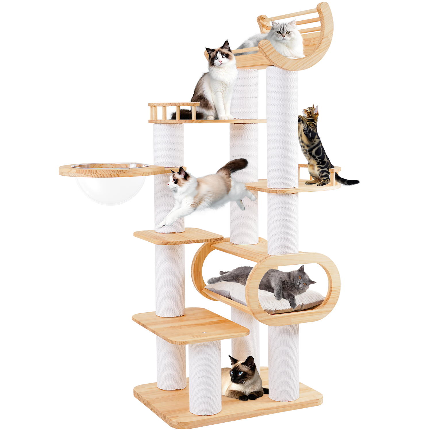 74" Pine Solid Wood Cat Tree