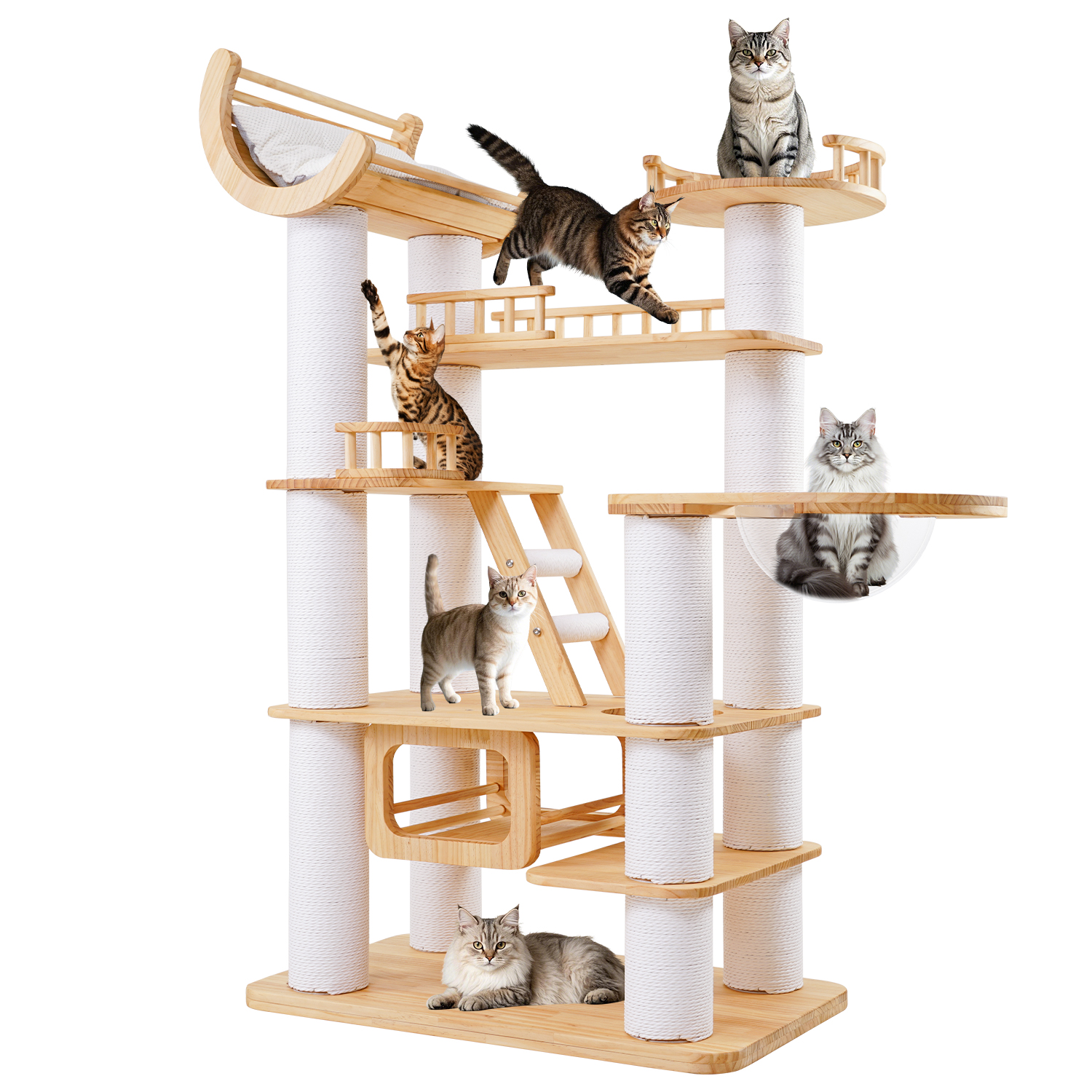 70.87"Deluxe Pine Solid Wood Cat Tree