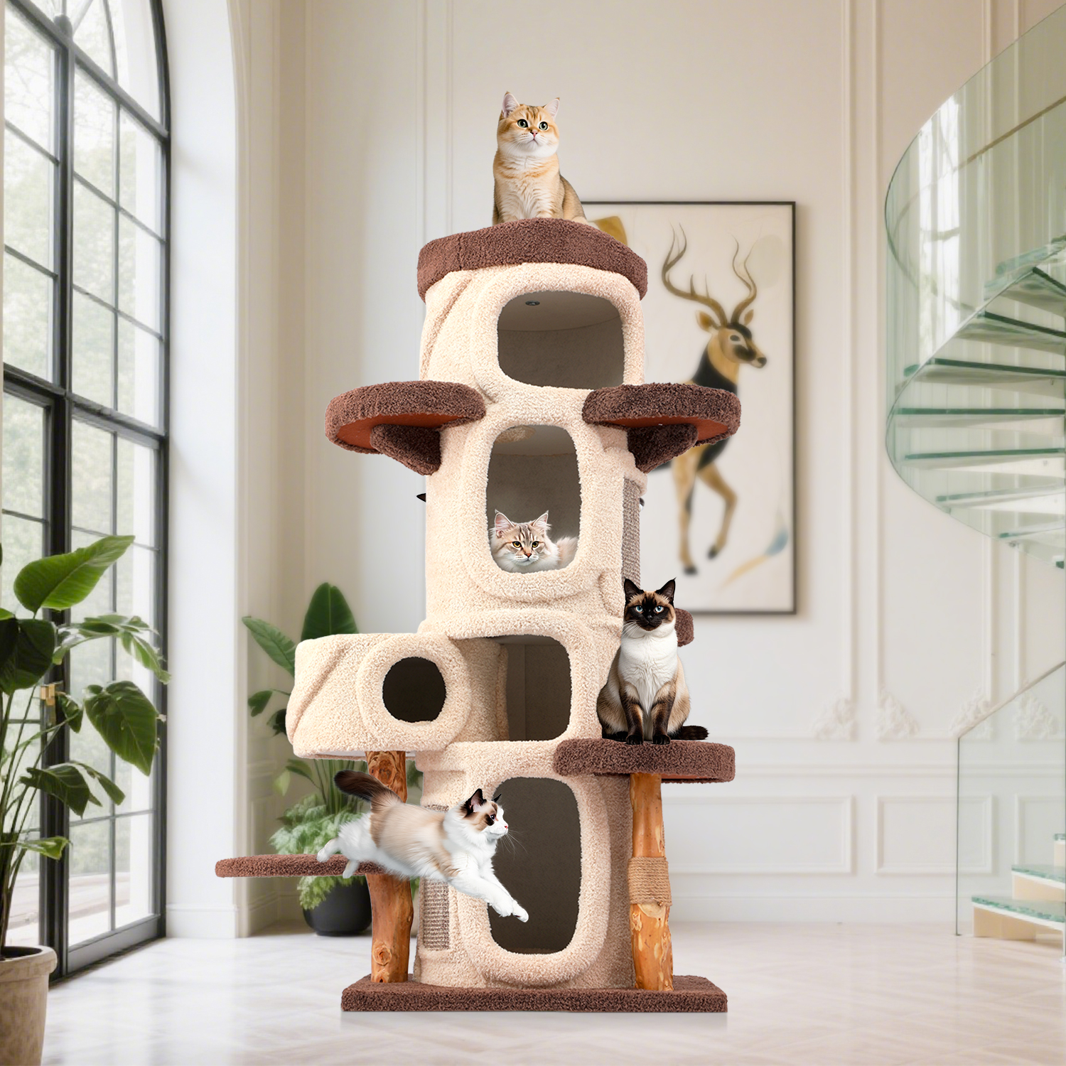 69'' H Solid Wood Cat Tree