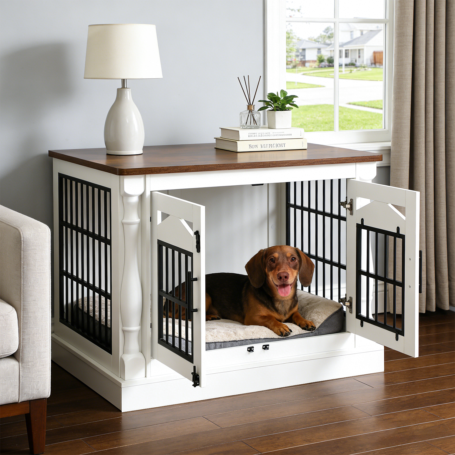 43"W/47"W Roman Column Dog Crate with Dual Lockable Doors