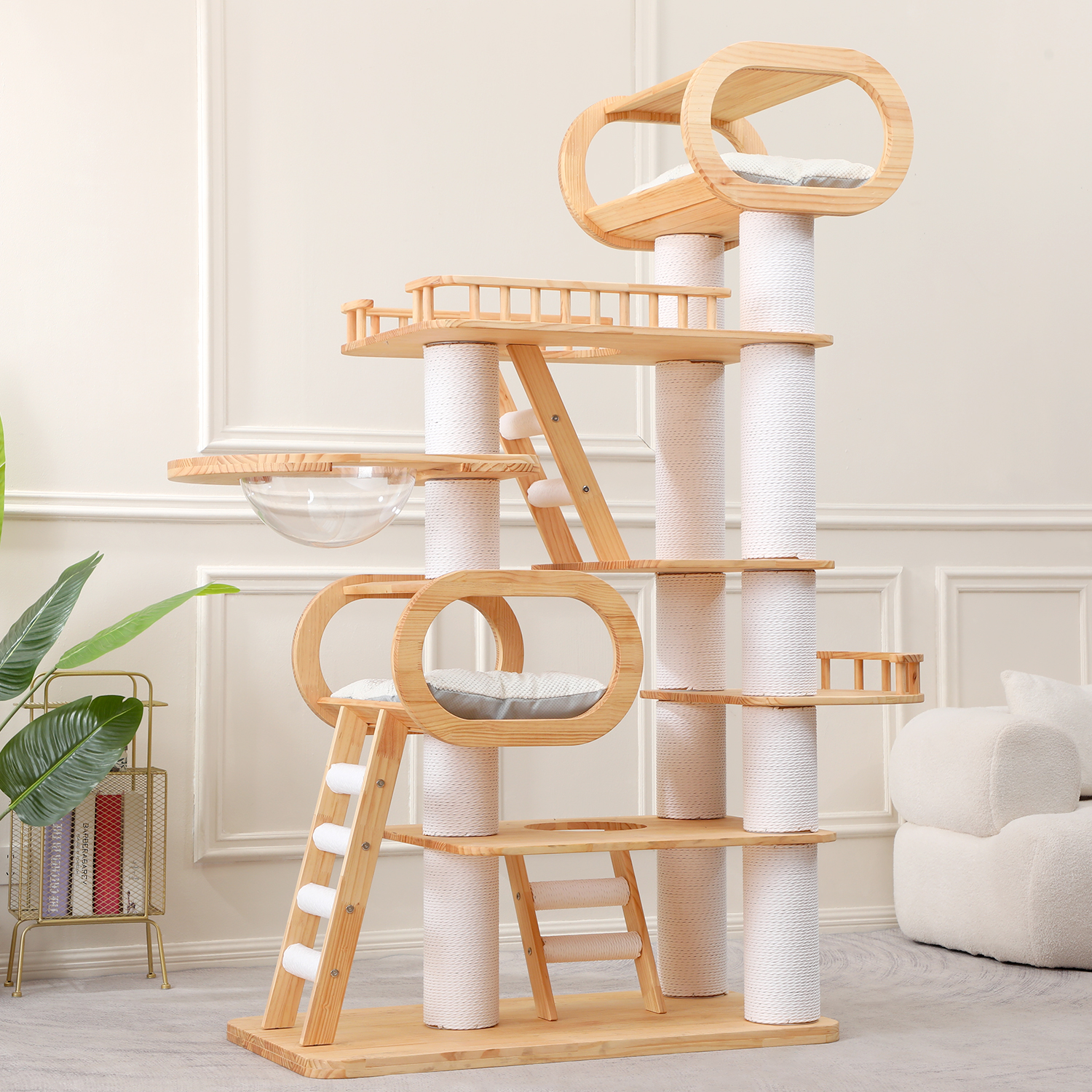 76.7 H Large Solid Wood Cat Tree