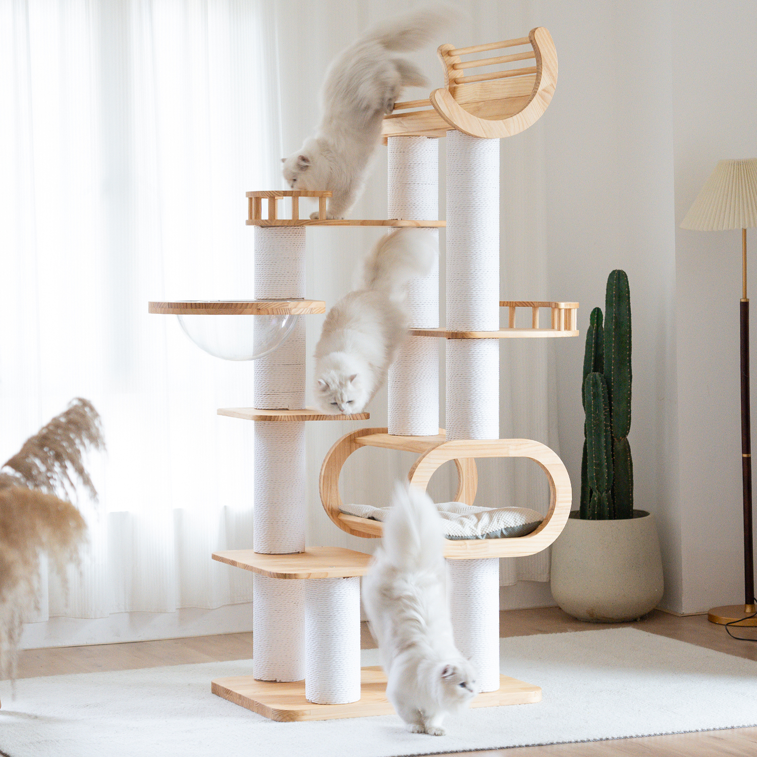 74" Pine Solid Wood Cat Tree
