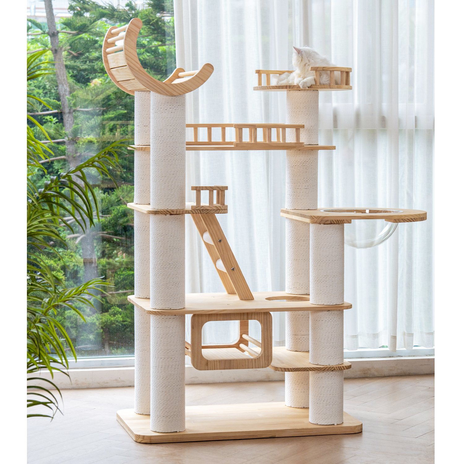 70.87"Deluxe Pine Solid Wood Cat Tree