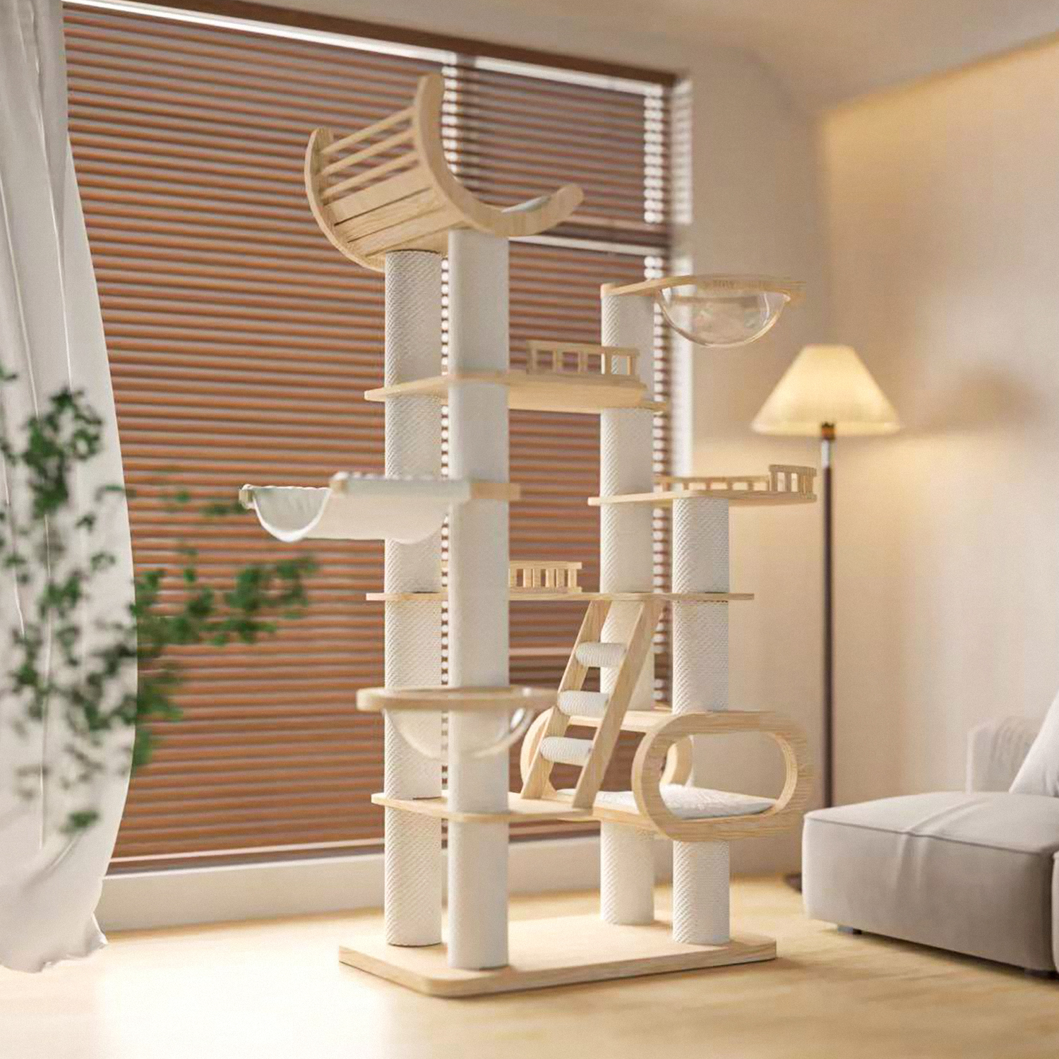 82"Deluxe Pine Solid Wood Cat Tree