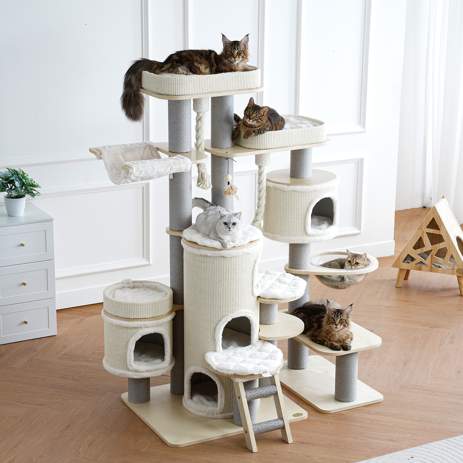 63'' HLarge Solid Wood Cat Tree