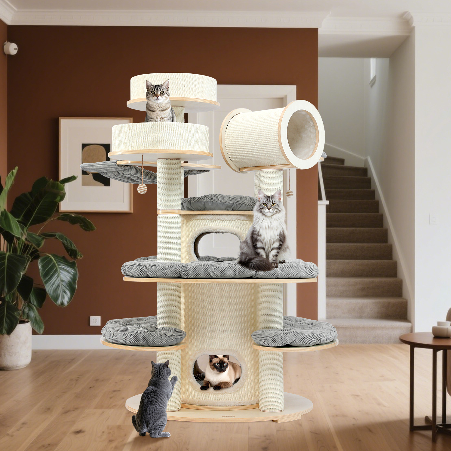 66"Solid wood large cat tower